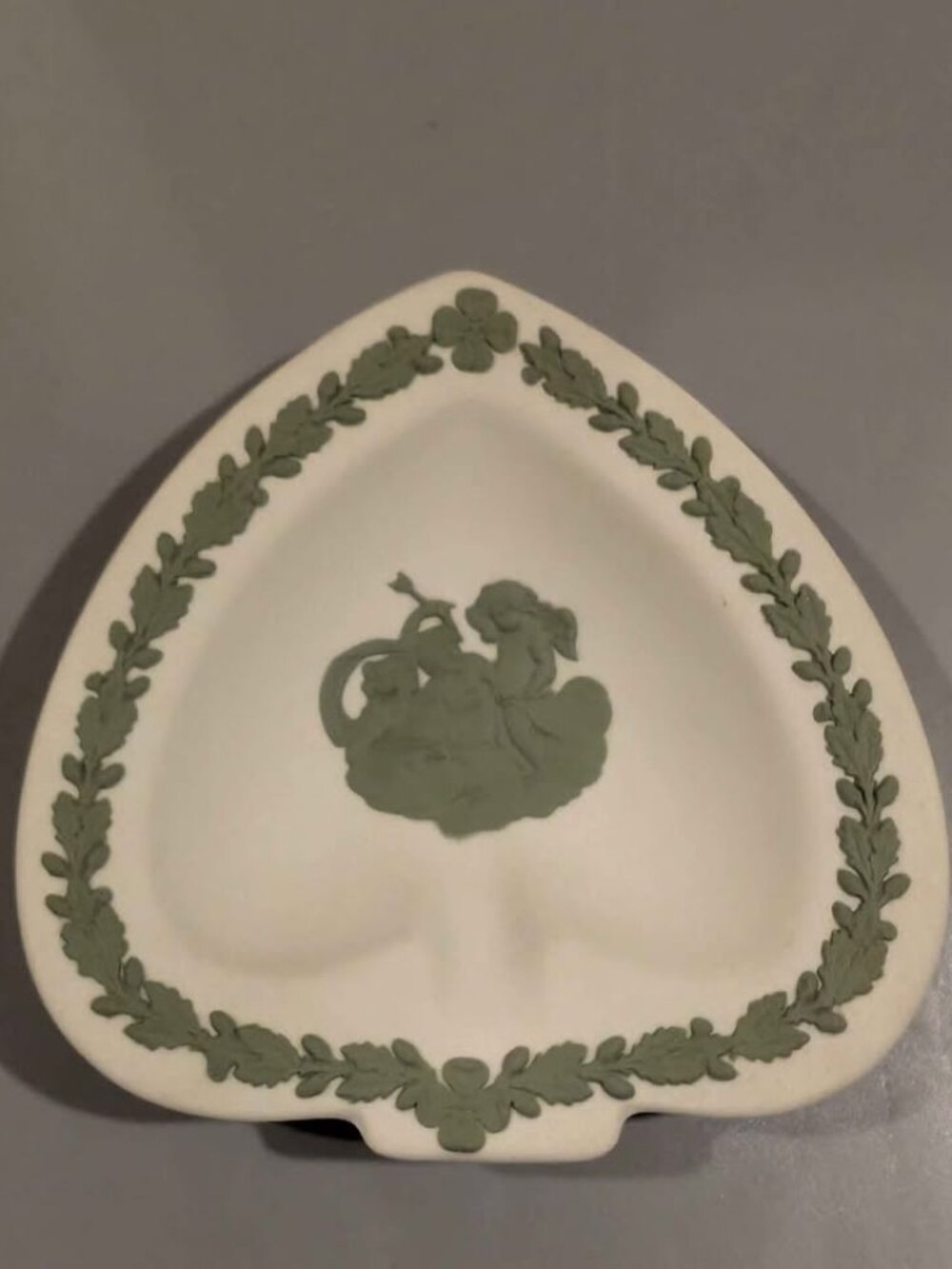 Wedgwood Sage Green on White Spade Pin Dish Cupid, Vintage
